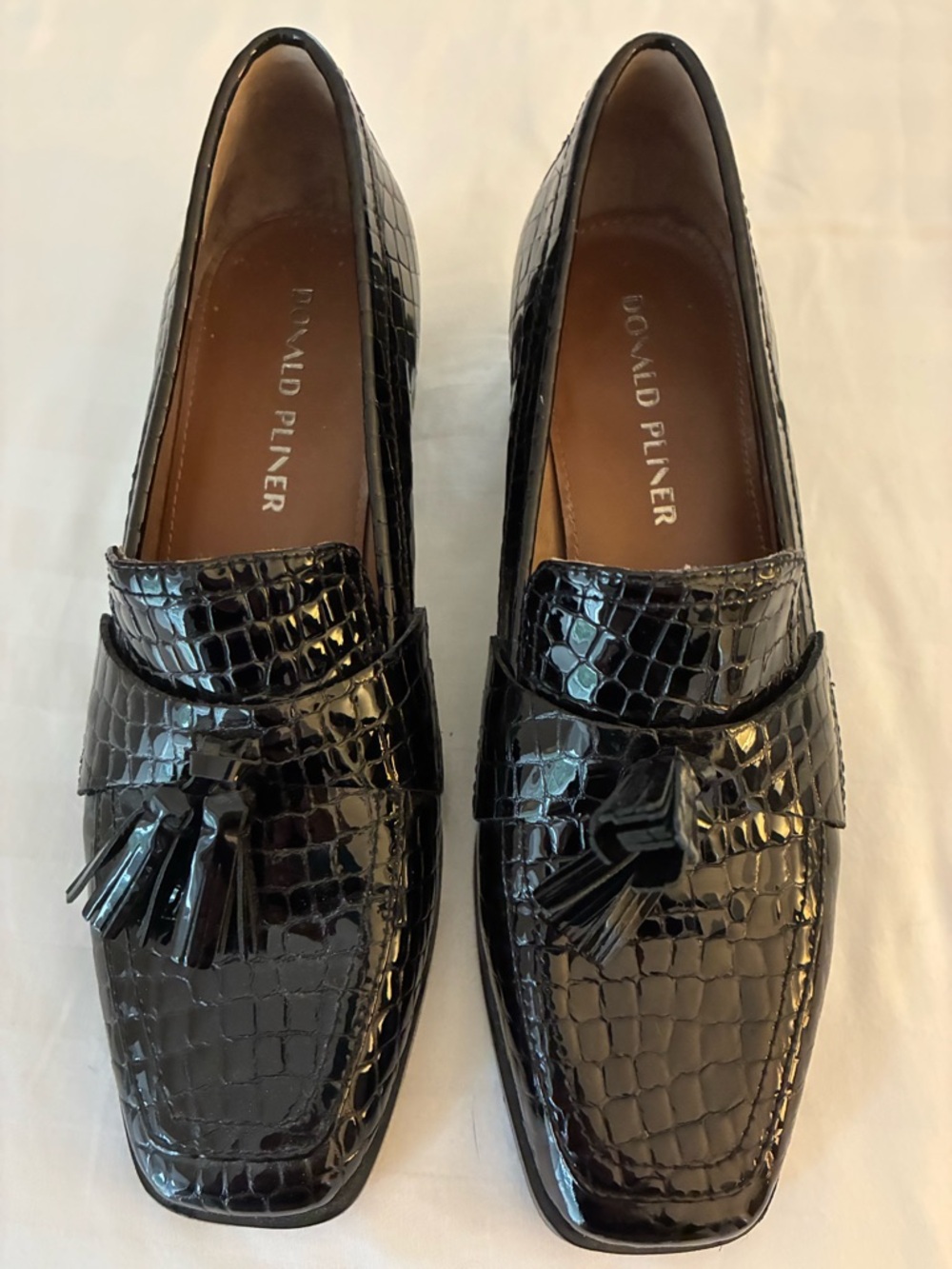 Donald J. Pliner Black Croc-Embossed Tassel Loafers